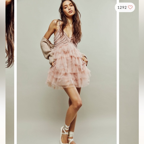 Free people LoveShackFancy Jude Crystal Embellished Tiered Tulle Babydoll Dress - Picture 2 of 8